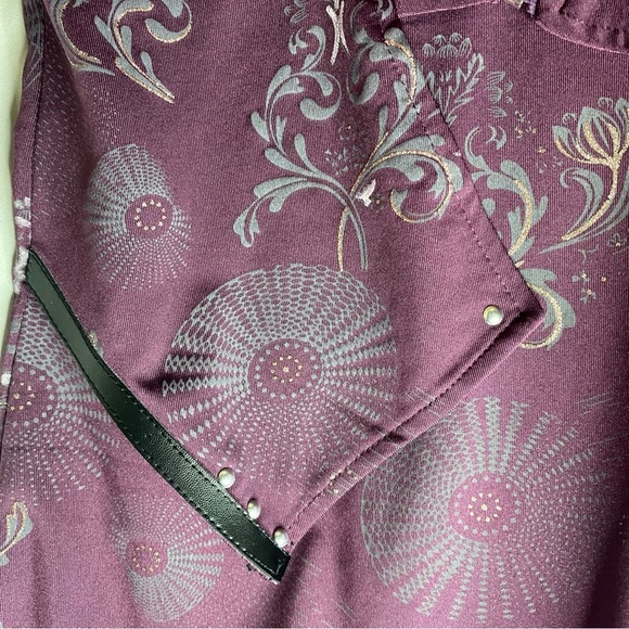 Marie Claire Abstract Whimsy Floral Festival V-neck Tunic Shirt Purple Zipper S - Picture 7 of 9